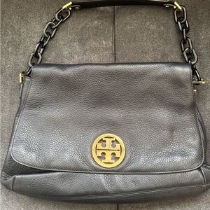 Tory Burch Black Shoulder Bag with Gold Emblem